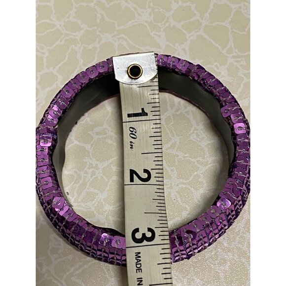 Sequin Embellished Womens Fashion Bangle Bracelet Purple Sparkle Statement Jewel - Picture 7 of 8